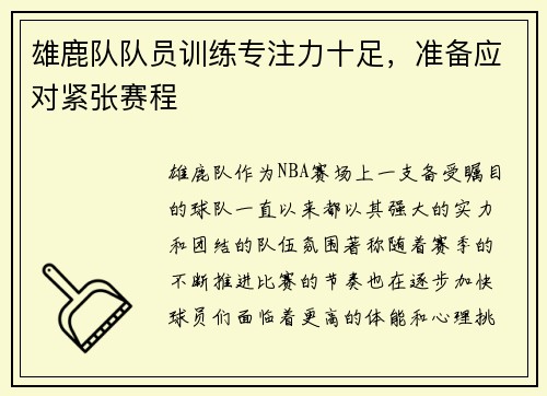 雄鹿队队员训练专注力十足，准备应对紧张赛程