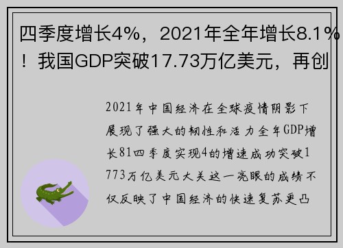 四季度增长4%，2021年全年增长8.1%！我国GDP突破17.73万亿美元，再创新高