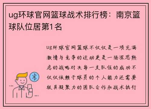 ug环球官网篮球战术排行榜：南京篮球队位居第1名